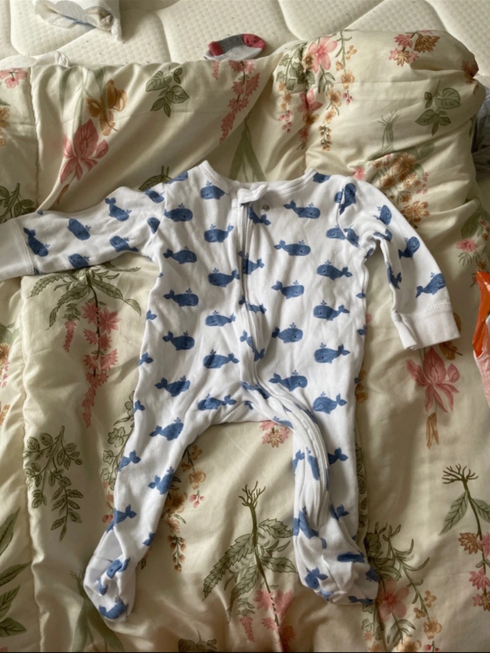 Unbranded Kids White Footed One-Piece with Blue Whale Print